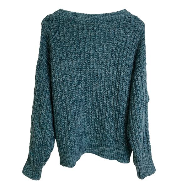 Sundance Sweater Womens Large Teal Pullover Cable Knit V Neck Wool Blend Boho - Picture 2 of 9